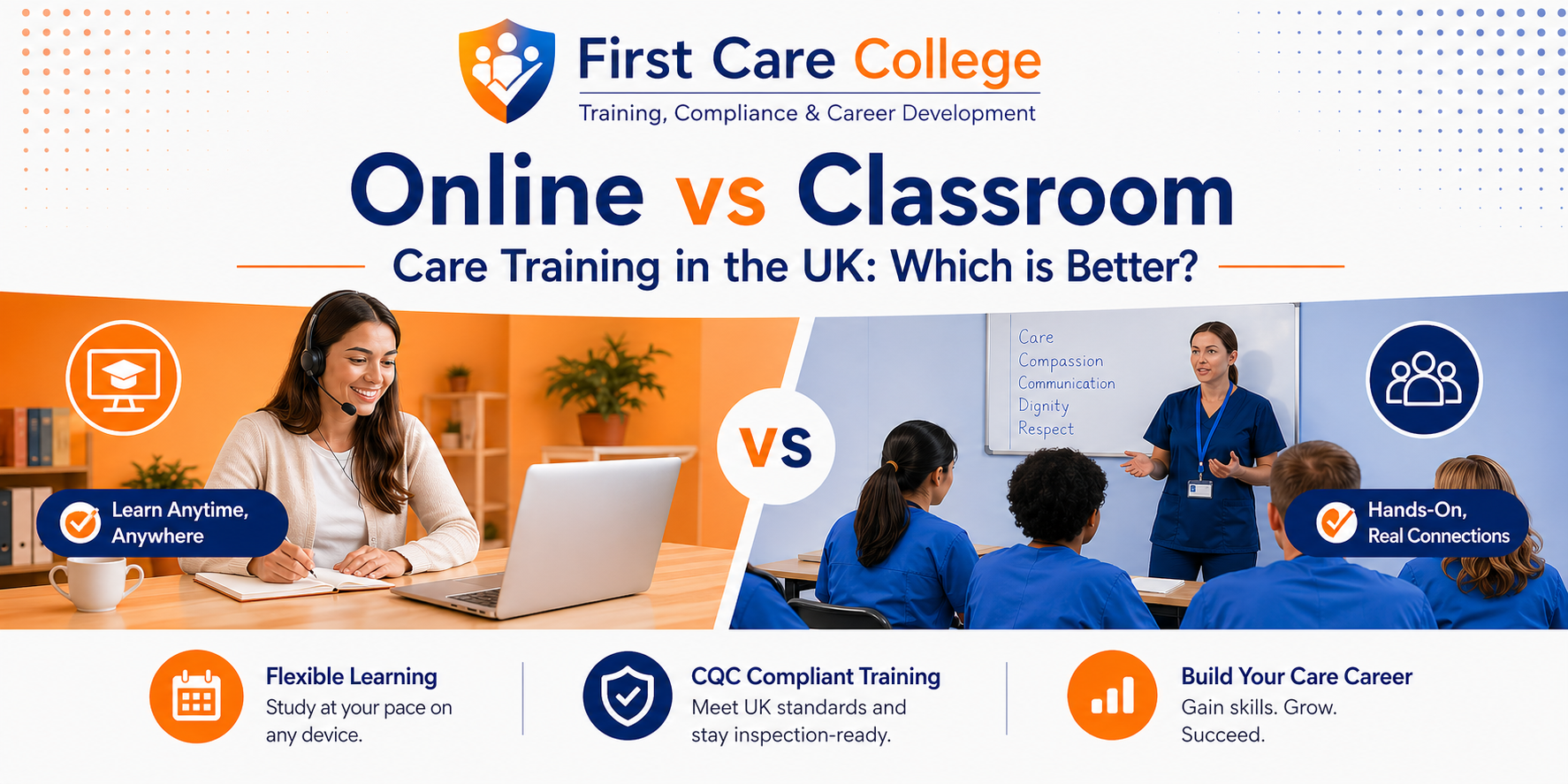 Read more about the article Online vs Classroom Care Training in the UK: Which is Better?